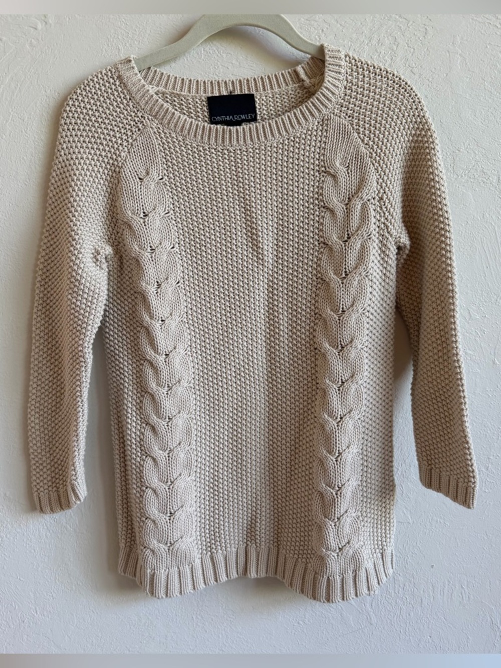 Cynthia Rowley Cream Cable Knit Crewneck Sweater